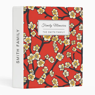 Chinese Meihua White Plum Blossom Crimson Pattern Mini Binder