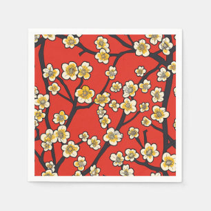Chinese Meihua White Plum Blossom Crimson Pattern Napkins