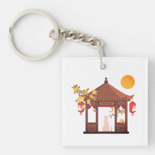 Chinese Mid-Autumn Moon – Cat in Traditional Pavil Keychain