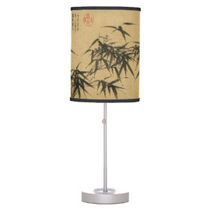 Chinese Ming Dynasty Bamboo Ink Wash by Wang Fu 王绂 Table Lamp