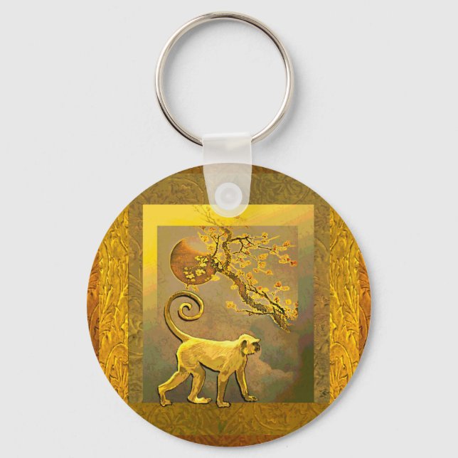 Chinese Monkey~ New Year Moon & Plum Blossoms Keychain (Front)