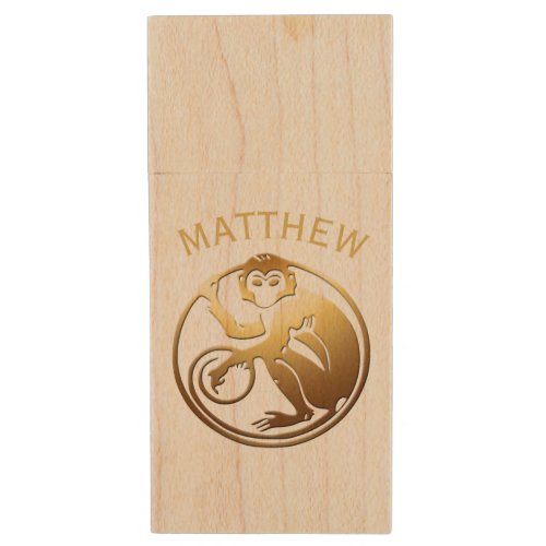 Chinese Monkey Year Zodiac Birthday Personalized U Wood USB Flash Drive