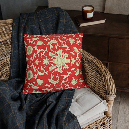 Chinese motifs in red and cream throw pillow