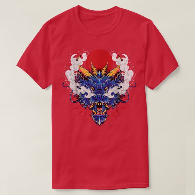 Chinese Mystical Blue Dragon Head Japanese King of T-Shirt (Design Front)