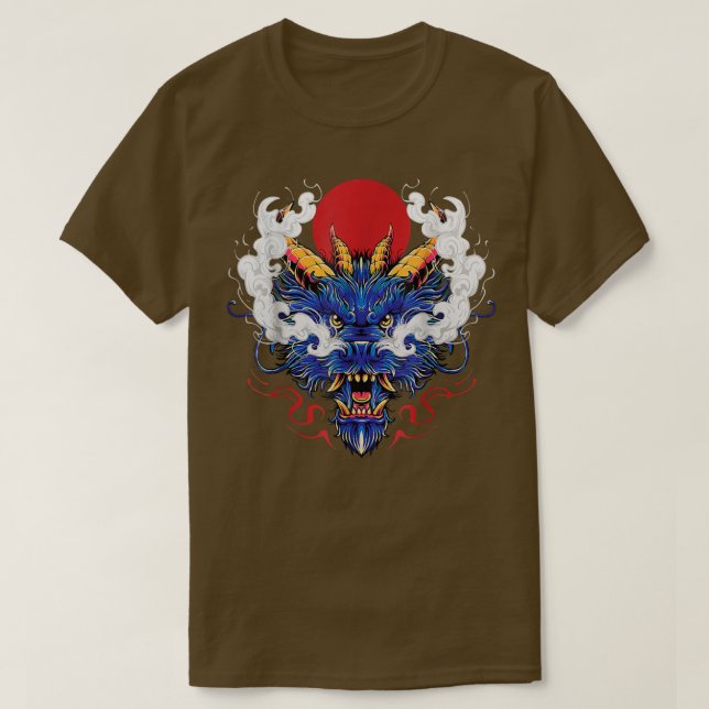 Chinese Mystical Blue Dragon Head Japanese King of T-Shirt (Design Front)