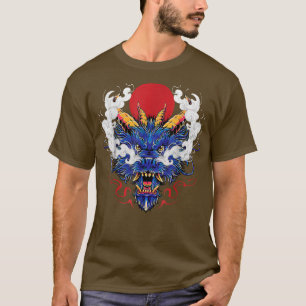 Chinese Mystical Blue Dragon Head Japanese King of T-Shirt