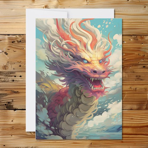 Chinese Mythological Dragon in Reds and Oranges Holiday Card