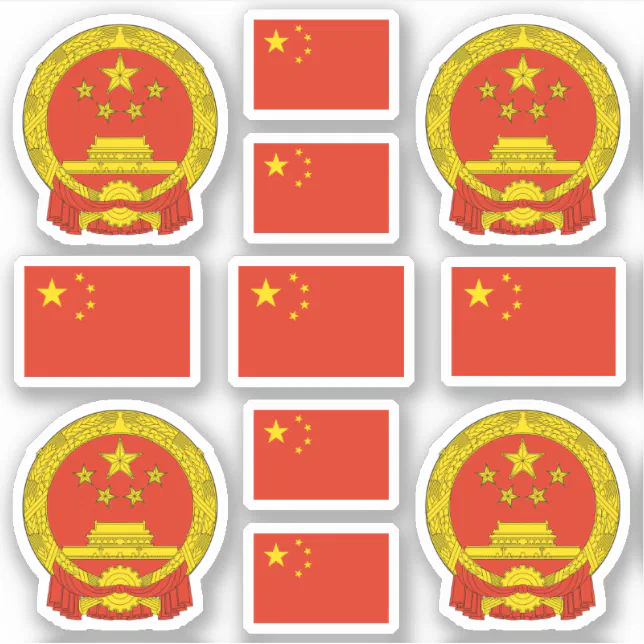 Chinese national symbols / coat of arms and flag sticker | Zazzle