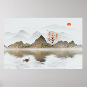 Chinese Nature Scenery Ink Painting Poster