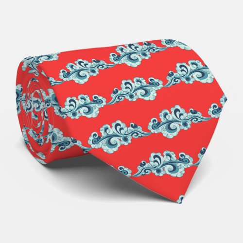 Chinese New Lunar Year Blue Clouds Red Man Neck Tie