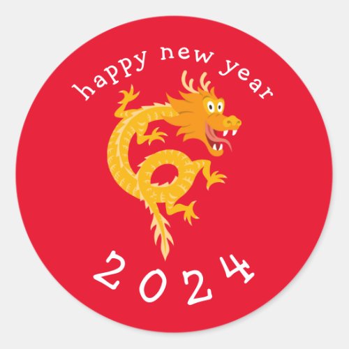 Chinese New Lunar Year Dragon 2024 Zodiac Classic Round Sticker