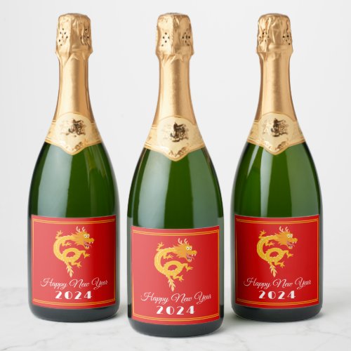 Chinese New Lunar Year Dragon 2024 Zodiac Sparkling Wine Label