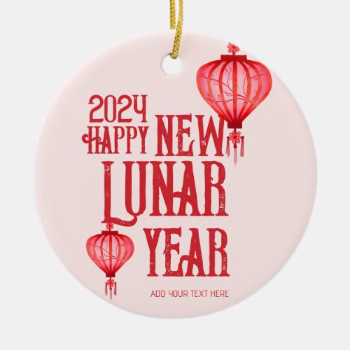 Chinese New Lunar Year with Red Lanterns Custom  Ceramic Ornament