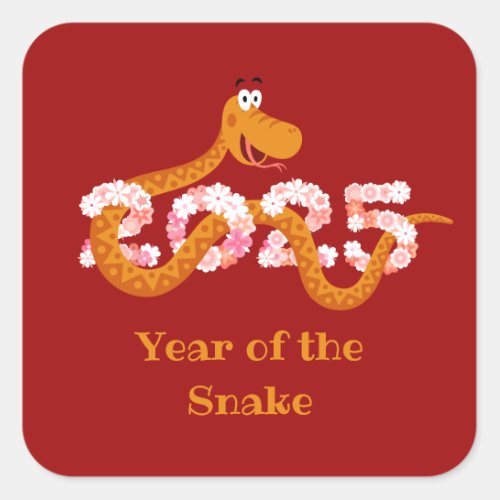 Chinese New Lunar Year Zodiac Wood Snake 2025 Square Sticker