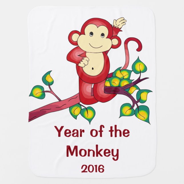 Chinese New Year 2016 Red Monkey Baby Blanket (Front)