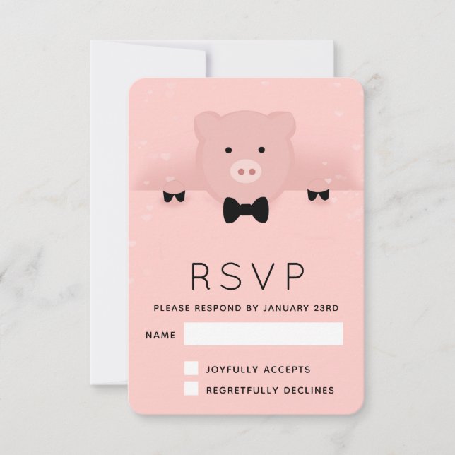 Chinese New Year 2019 Earth Pig in a Bow Tie RSVP Card (Front)