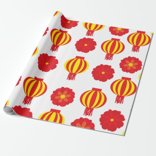 Chinese New Year 2020 Yellow n Red Lantern floral Wrapping Paper