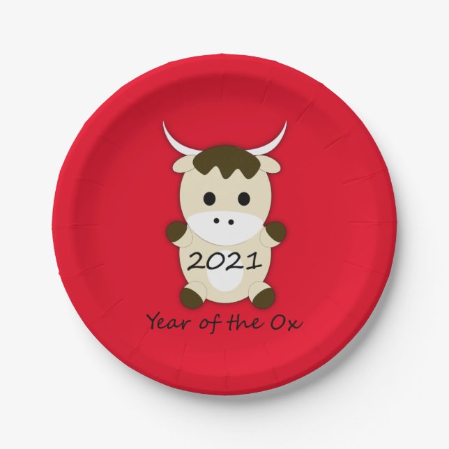 Chinese New Year 2021 Year of the Ox Paper Plates (Front)