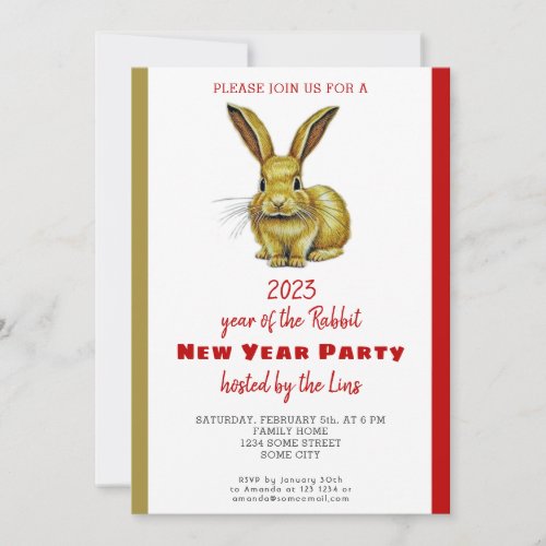 Chinese New Year 2023 Gold Rabbit Party  Invitation