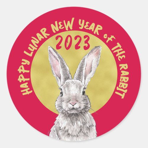 Chinese New Year 2023 Rabbit Bunny Animal Red Gold Classic Round Sticker