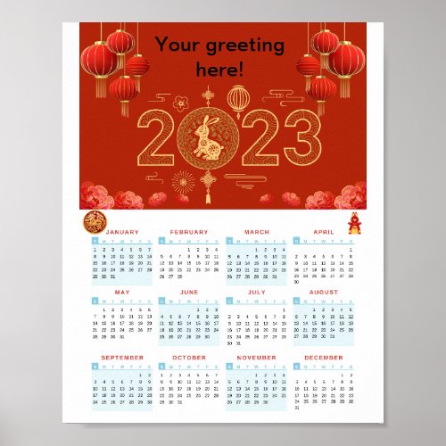 Chinese New Year 2023 Rabbit calendar Poster