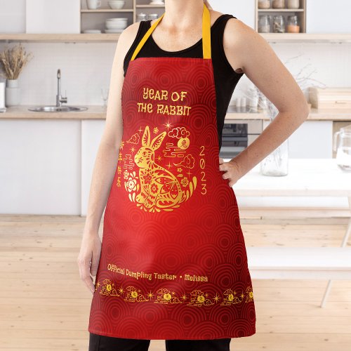 Chinese New Year 2023 Rabbit Gold Foil Red Circles Apron