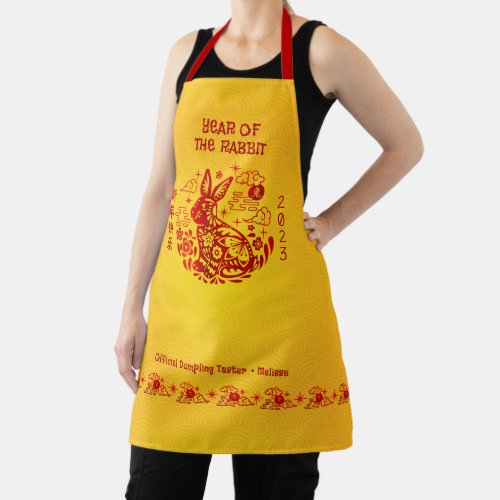 Chinese New Year 2023 Rabbit Red Foil Yellow Bold Apron