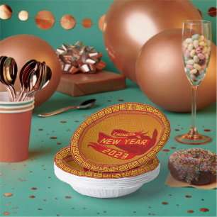 Chinese New Year 2023 Rabbit Red Gold 7" Paper Bowls