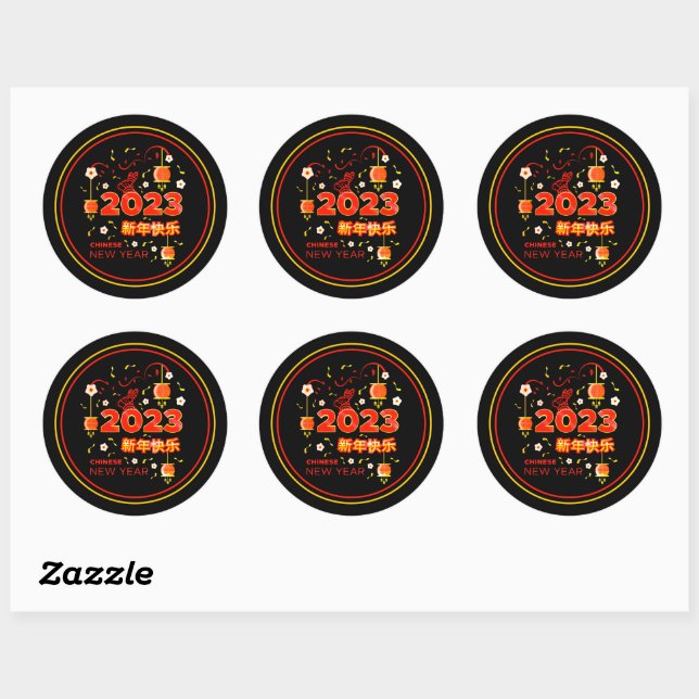 Chinese New Year 2023 Rabbit  Red Gold Black 3" Classic Round Sticker (Sheet)