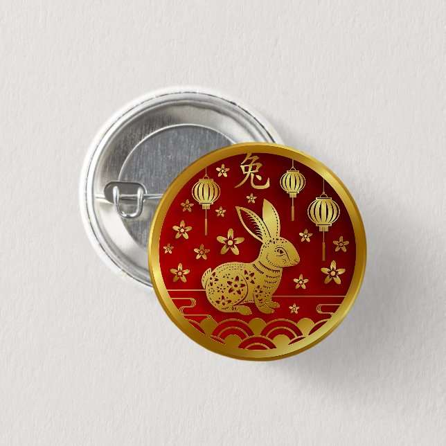 Chinese New Year 2023  Rabbit  Red Gold  Button (Front & Back)