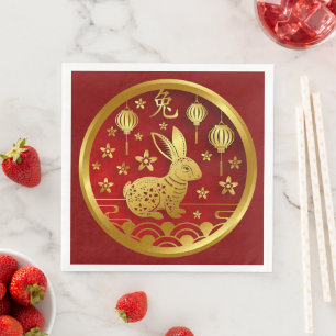 Chinese New Year 2023 Rabbit Red Gold Dinner Paper Dinner Napkins