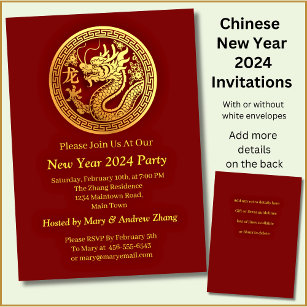 Chinese New Year 2024 Add Name & Details, Dragon  Invitation