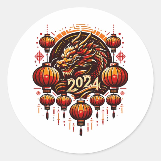  chinese new year 2024 classic round sticker (Front)