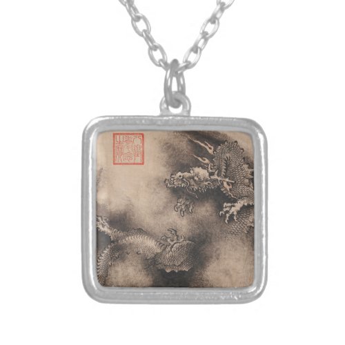 Chinese New Year 2024 Dragon Painting SquN Silver Plated Necklace
