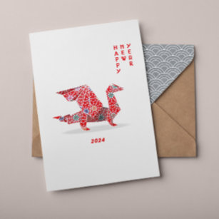 Chinese New Year 2024 Red Origami Dragon  Card