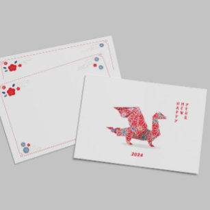 Chinese New Year 2024 Red Origami Dragon  Note Card