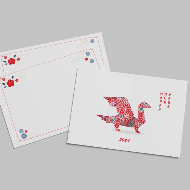 Chinese New Year 2024 Red Origami Dragon  Note Card (Creator Uploaded)