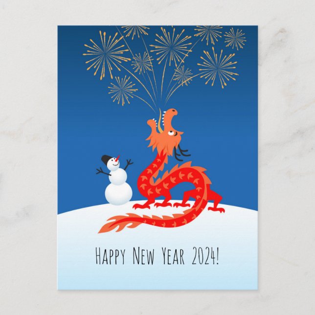 Chinese New Year 2024 Wood Dragon Lunar Zodiac Holiday Postcard (Front)