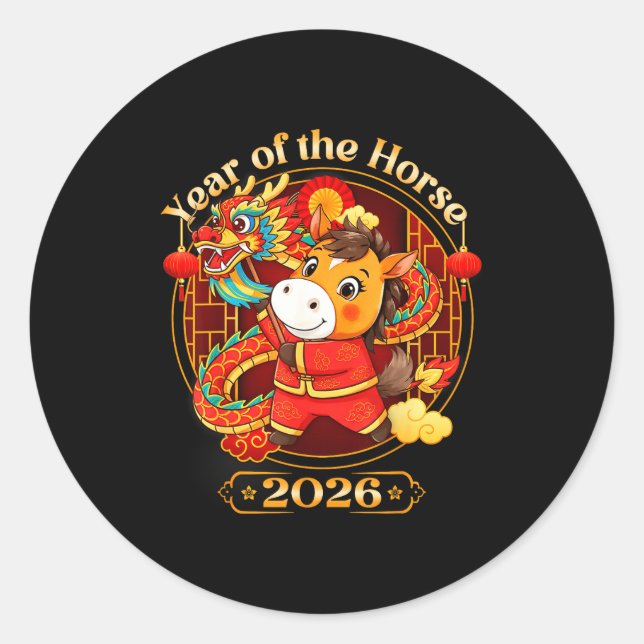 Chinese New Year 2026 Clothes Boys Girls Year Of T Classic Round Sticker (Front)