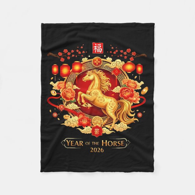 Chinese New Year 2026 Horse Happy Chinese New Year Fleece Blanket (Front)