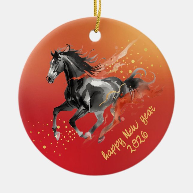 Chinese New Year 2026 Horse Ink New Year  Ceramic Ornament (Front)