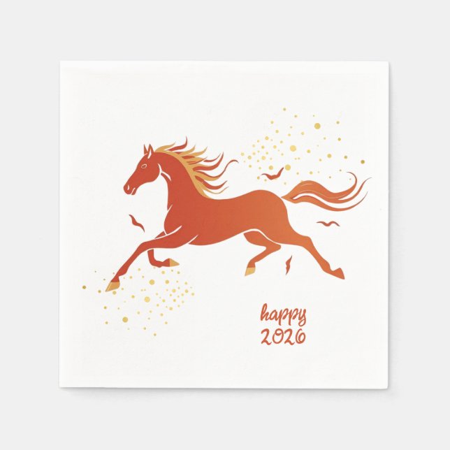 Chinese New Year 2026 Horse Ink New Year Party Napkins (Front)