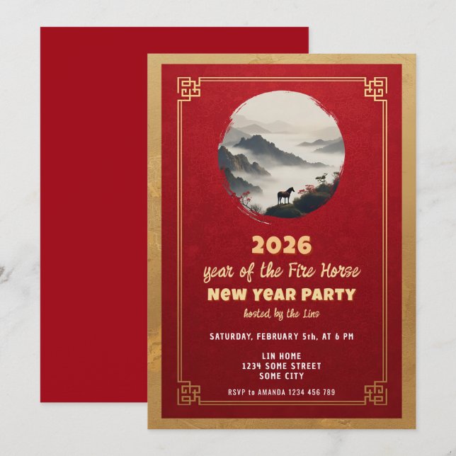 Chinese New Year 2026 Horse New Year Party Invitation (Front/Back)