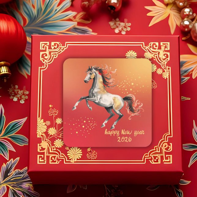 Chinese New Year 2026 Horse New Year Party Square Sticker (Creator Uploaded)