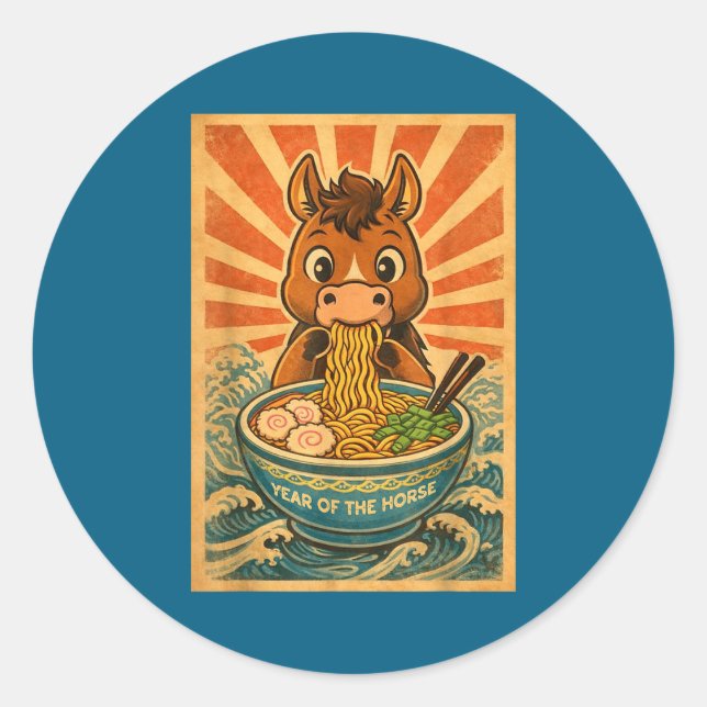 Chinese New Year 2026 Of The Horse Ramen Lunar New Classic Round Sticker (Front)