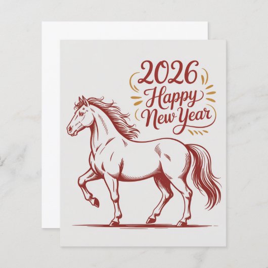 Chinese New Year 2026 Red Fire Horse Card (Front/Back)