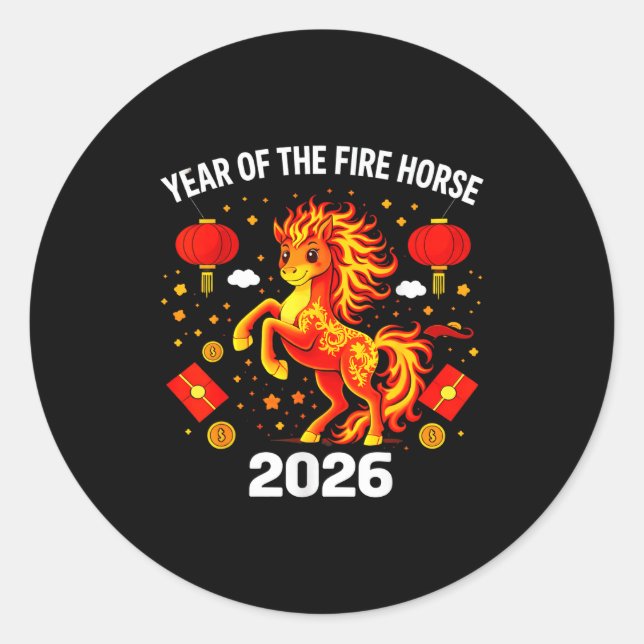 Chinese New Year 2026 Year Of The Fire Horse  Classic Round Sticker (Front)