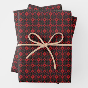 Chinese New Year Black and Red Pattern Wrapping Paper Sheets