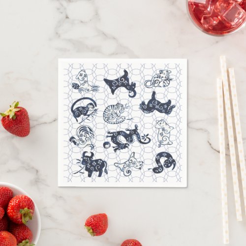 Chinese New Year Blue Animal Zodiac Symbols Napkins