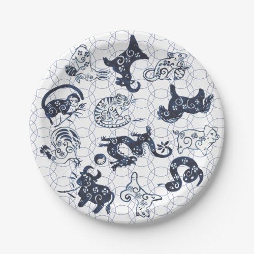 Chinese New Year Blue Animal Zodiac Symbols Paper Plates